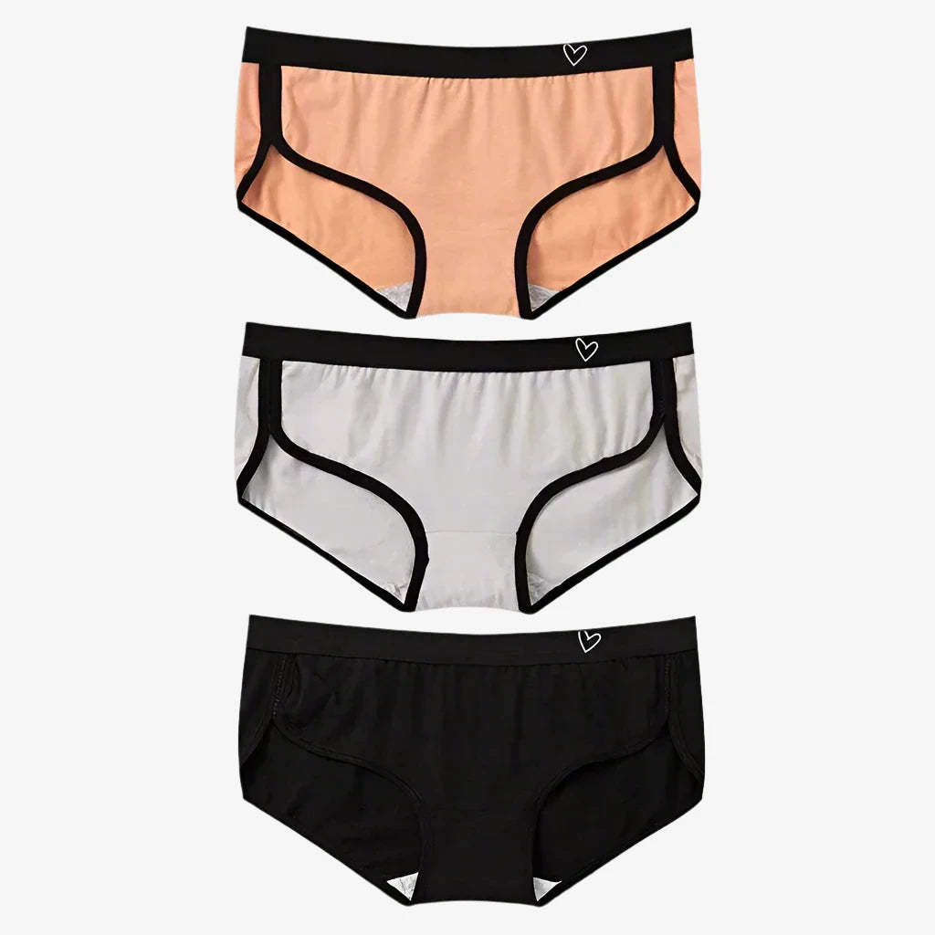 Briefs Cotton Fitness Low-Rise Panties (Black + Gray + Orange)