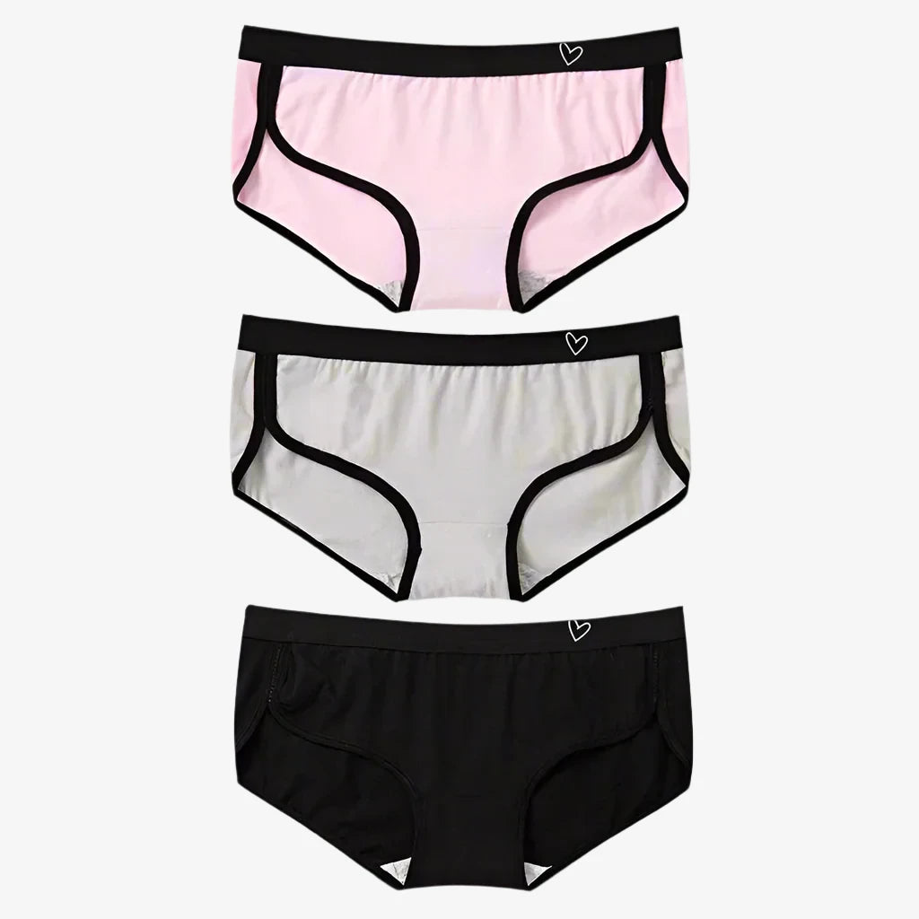 Briefs Cotton Fitness Low-Rise Panties (Black + Gray + Pink)