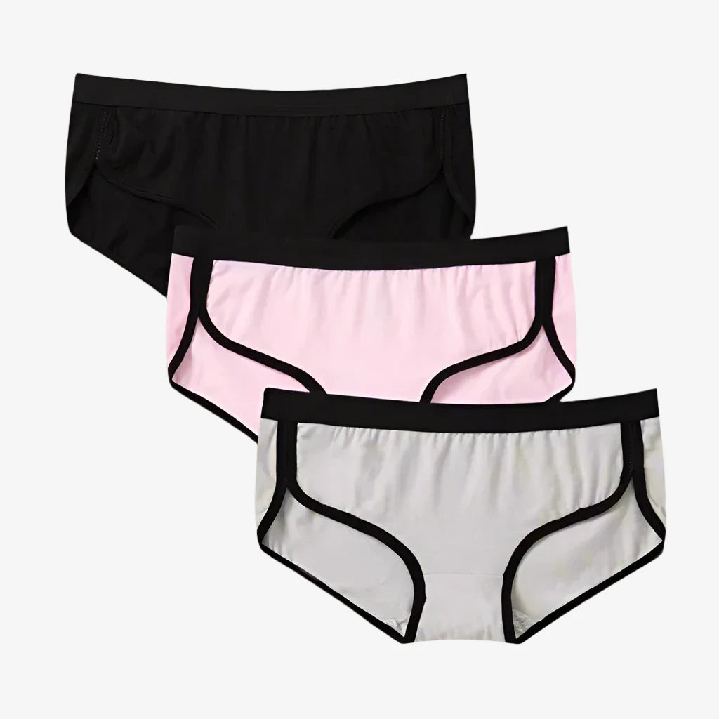 Briefs Cotton Fitness Low-Rise Panties (Black + Pink + Gray)