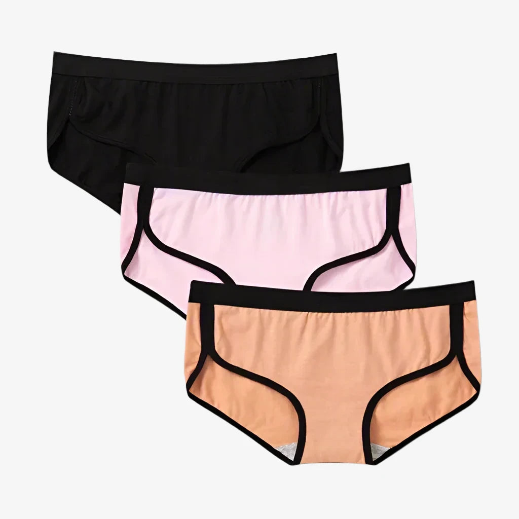 Briefs Cotton Fitness Low-Rise Panties (Black + Pink + Orange)