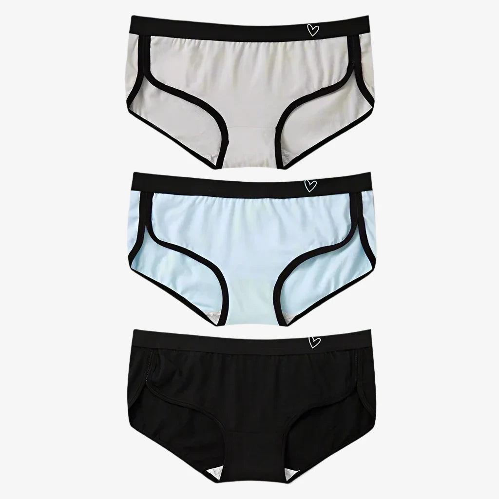 Briefs Cotton Low-Rise Panties Set: Black + Blue + Gray