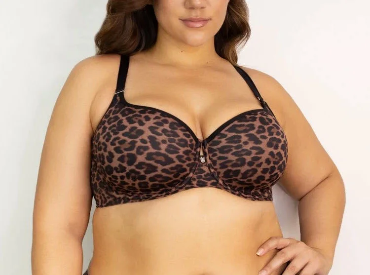 red women lingerie for Valentine's DayCurvy Couture Tulip Smooth Leopard Print T Shirt Bra 1274