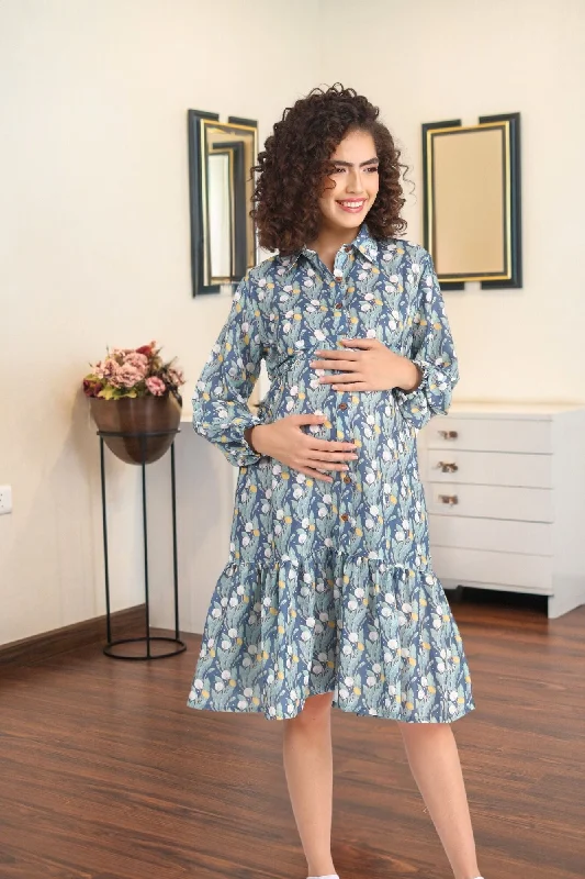Daisy Green Maternity & Nursing Frill Shirt Dress