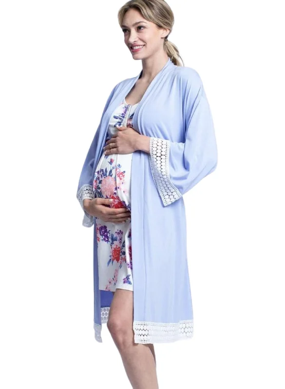 Hospital Pack Nursing Dress + Robe - Blue Pink