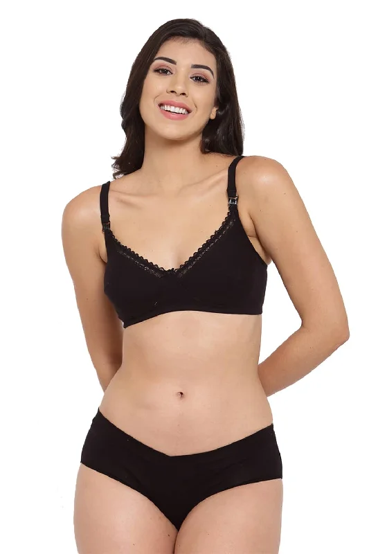 Organic Cotton Antimicrobial Soft Nursing Bra & Panty-IMBP002B_IMP004-Black-