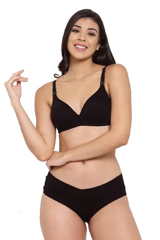 Organic Cotton Antimicrobial Soft Nursing Bra & Panty-IMBP006D_IMP102-Black-