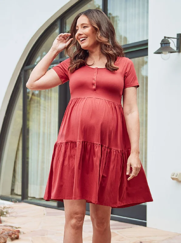 Lana Maternity Tiered Dress in Desert Red