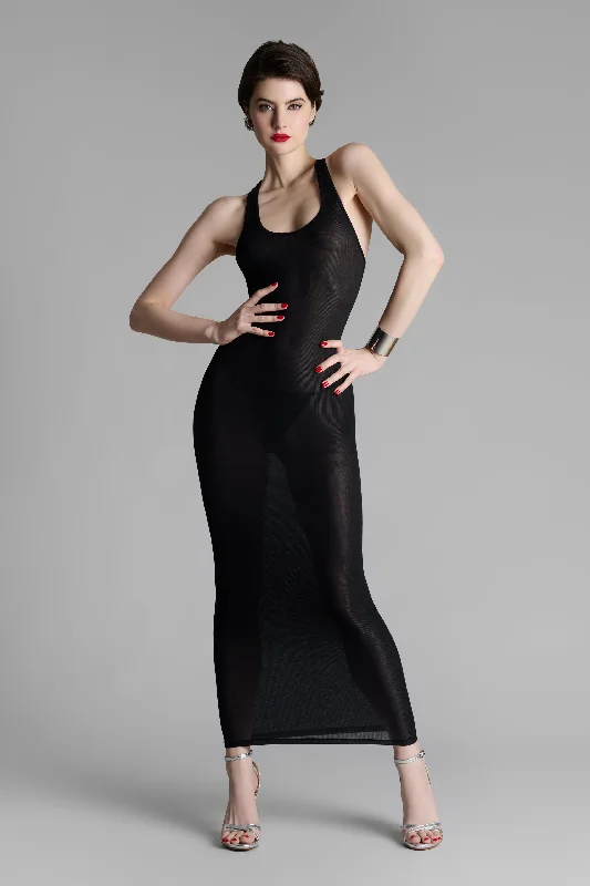 women sexy dresses with illusion necklinesLong dress - La Femme Amazone