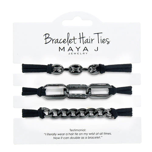 Maya J Gunmetal Elastic Bracelet Hair Ties - Black