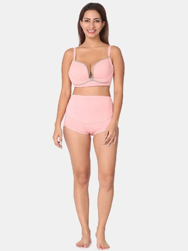 Pink and Grey High Waist Maternity Panty and Front Open Bra