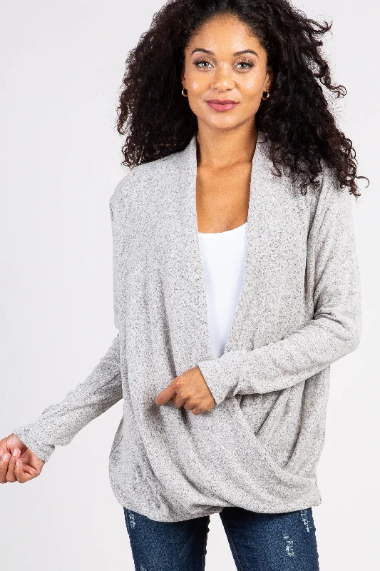 PinkBlush Beige Knit Draped Wrap V-Neck Nursing Top