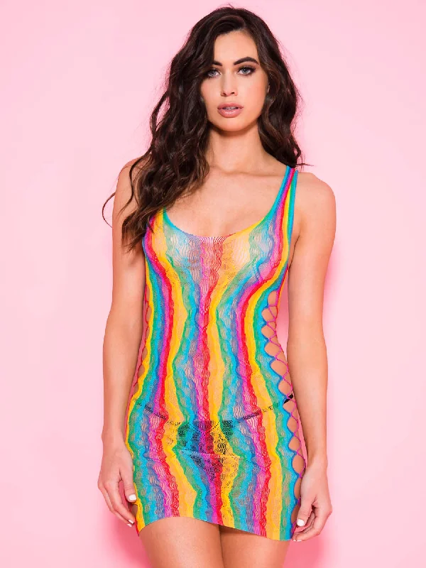women sexy dresses with spaghetti strapsRainbow Cut Out Net Pattern Mini Dress - One Size women sexy dresses with spaghetti strapsRainbow Cut Out Net Pattern Mini Dress - One Size