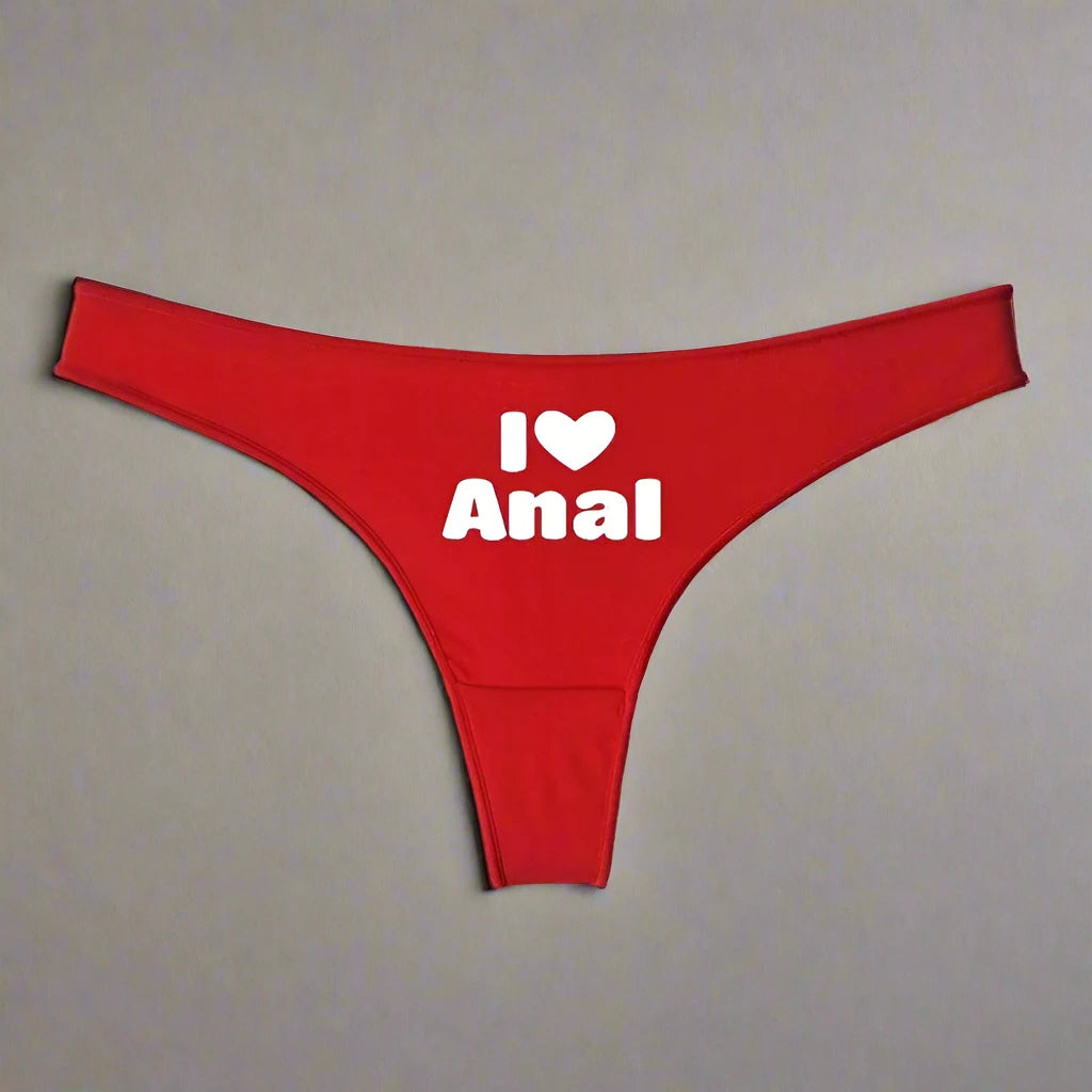 Red I Love Anal Thong: Funny Sexy Underwear