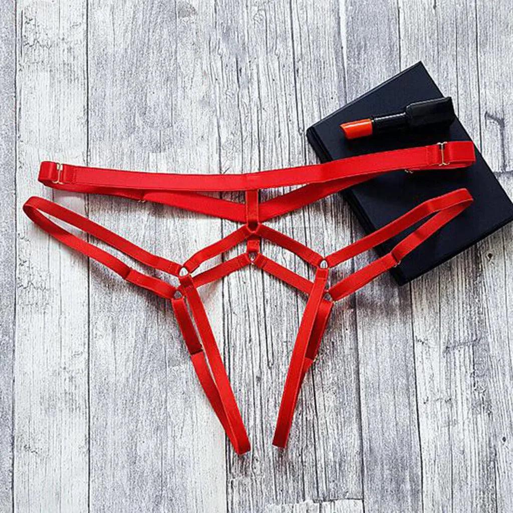 Red Sexy Open Crotch G-String Thong Panties For Women