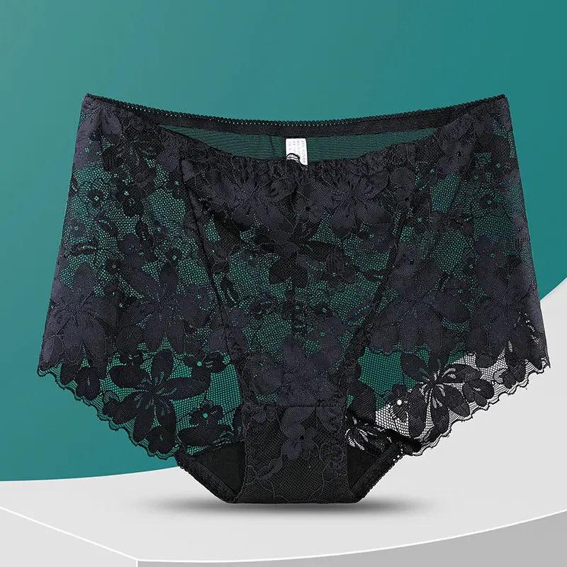 Sexy Black Cotton Floral Lace Panties