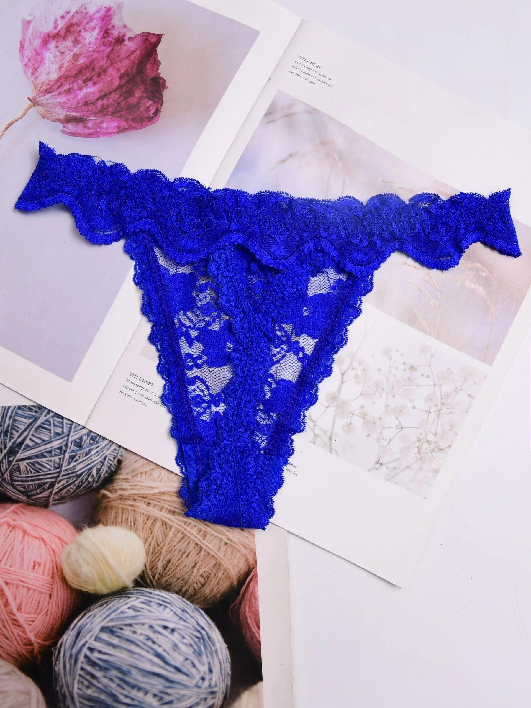 Sexy Blue Transparent full Lace G-String Panties