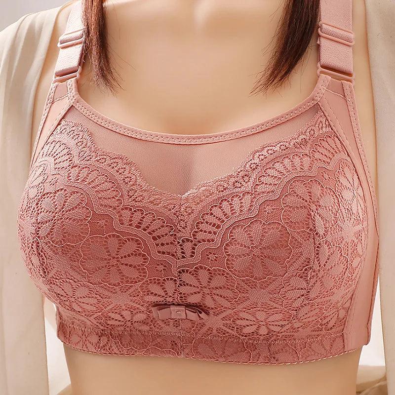 Sexy Brick Red Floral Pattern Lace Bra