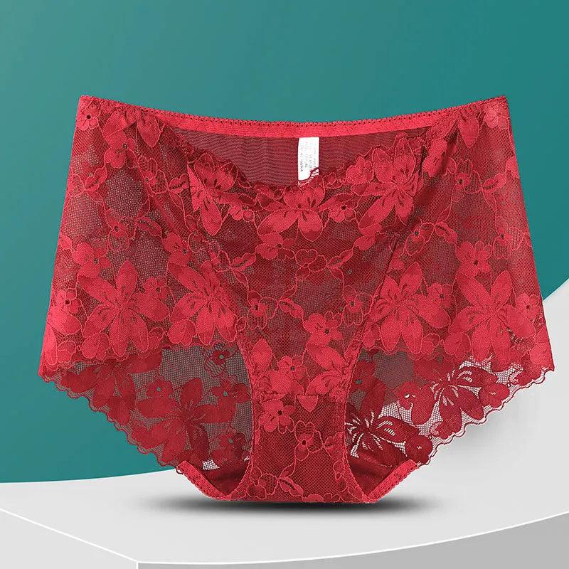 Sexy Burgundy Cotton Floral Lace Panties