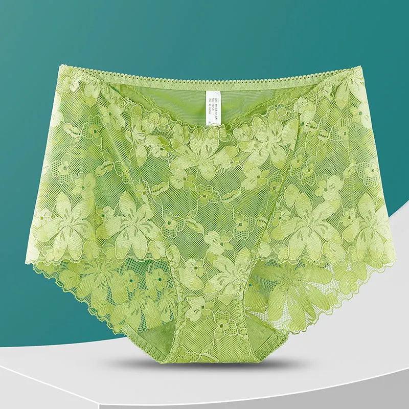 Sexy Green Cotton Floral Lace Panties