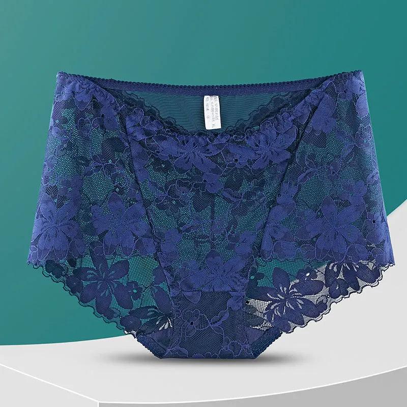 Sexy Navy Blue Cotton Floral Lace Panties