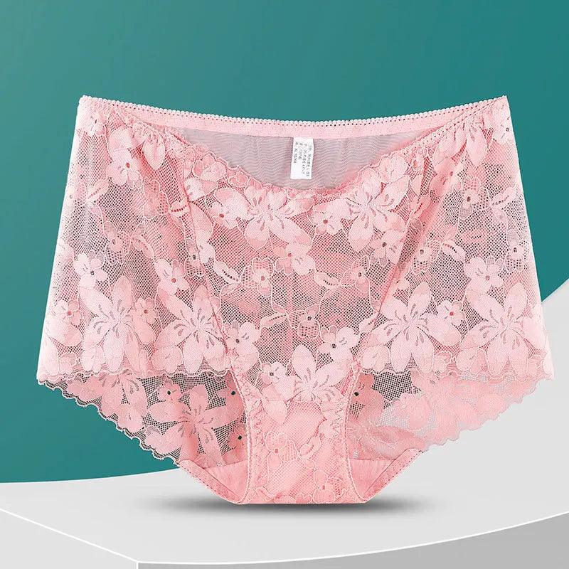 Sexy Pink Cotton Floral Lace Panties