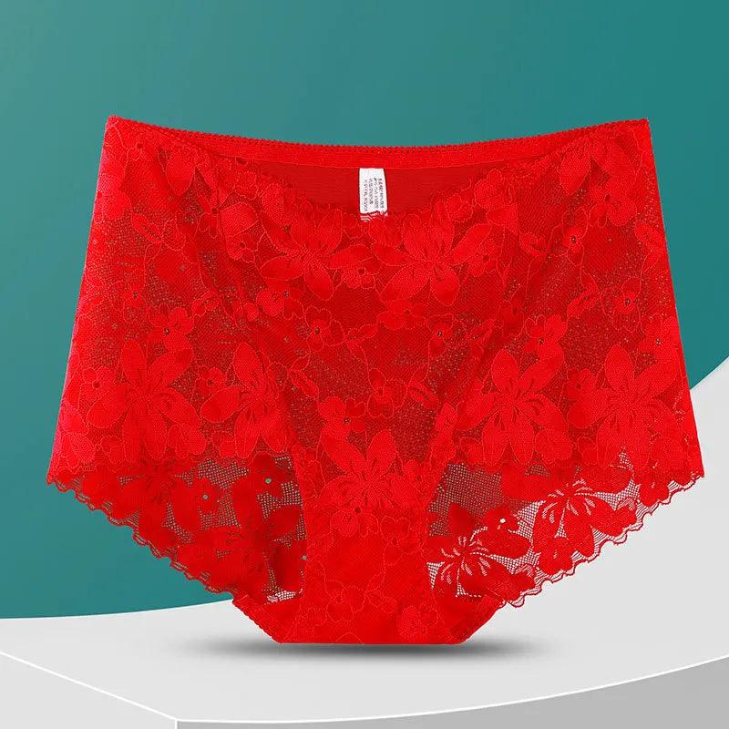 Sexy Red Cotton Floral Lace Panties