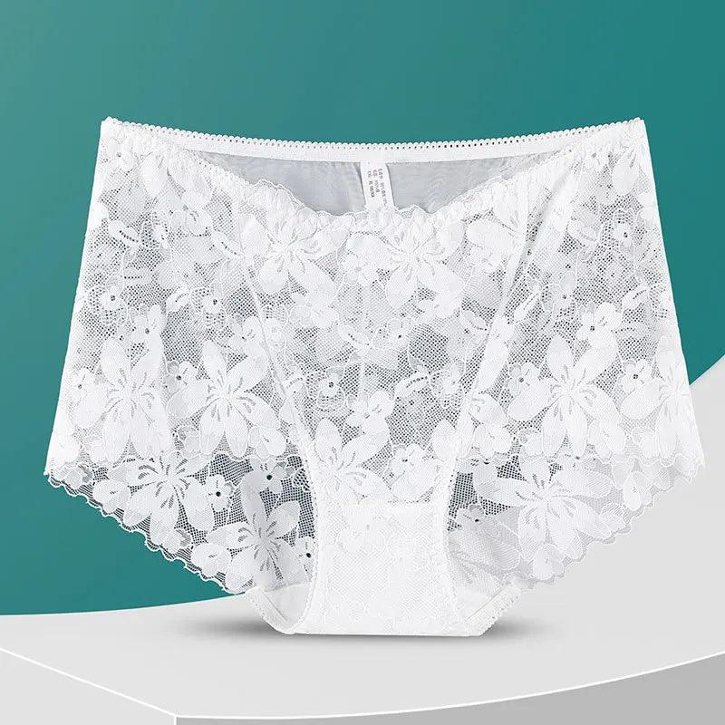 Sexy White Cotton Floral Lace Panties