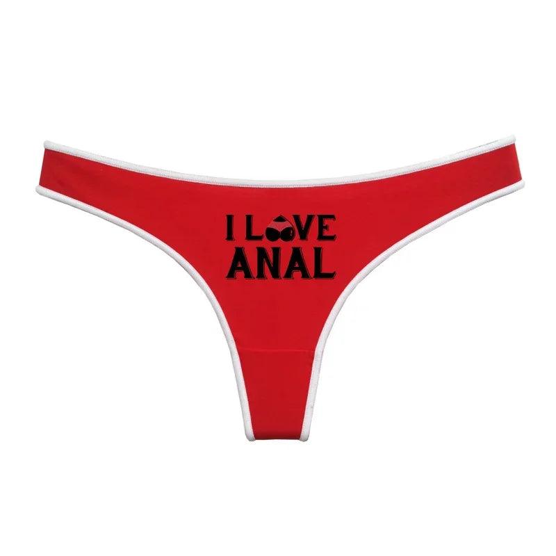 Sexy White & Red With Black Writing I Love Anal Thong