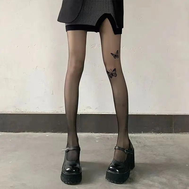 Sexy Women Black Butterfly Tights Vintage