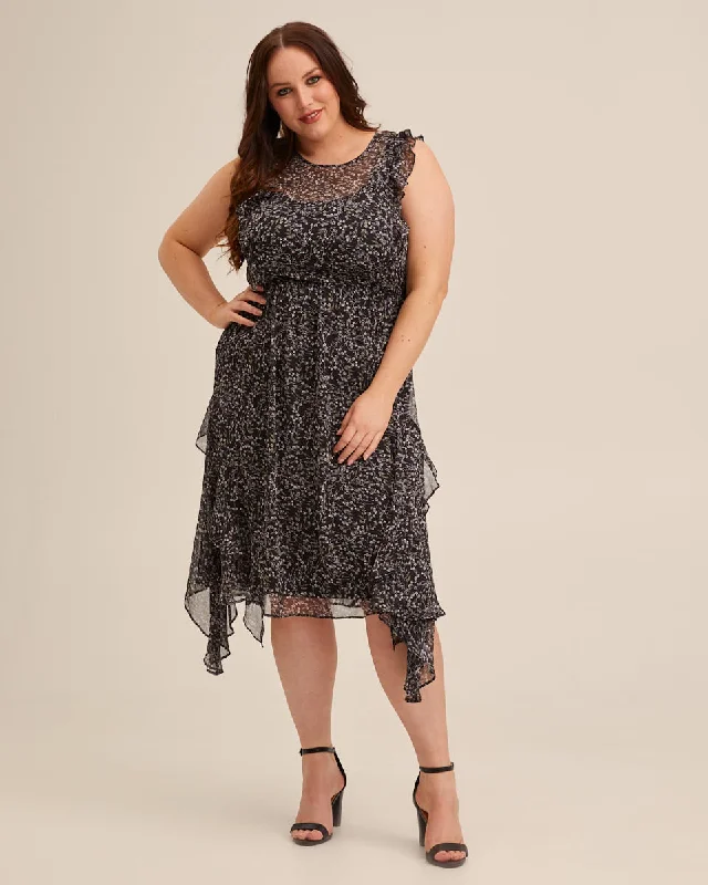 Sheer Ruffle Nursing Dress - Black Floral