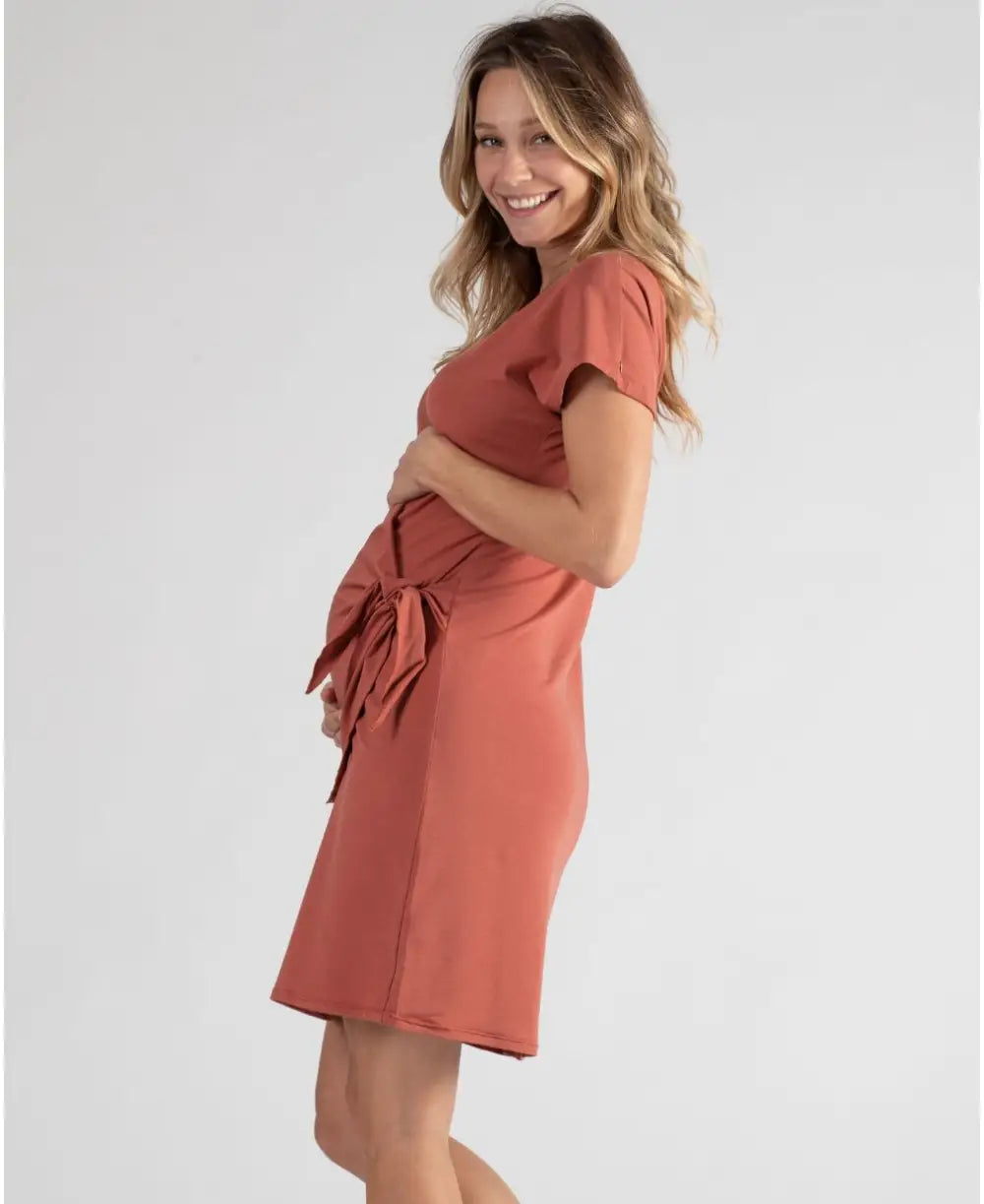 Short maternity and nursing dress Matelot terracotta