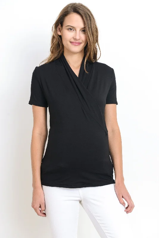 Solid Short Sleeve Maternity & Nursing Surplice Top