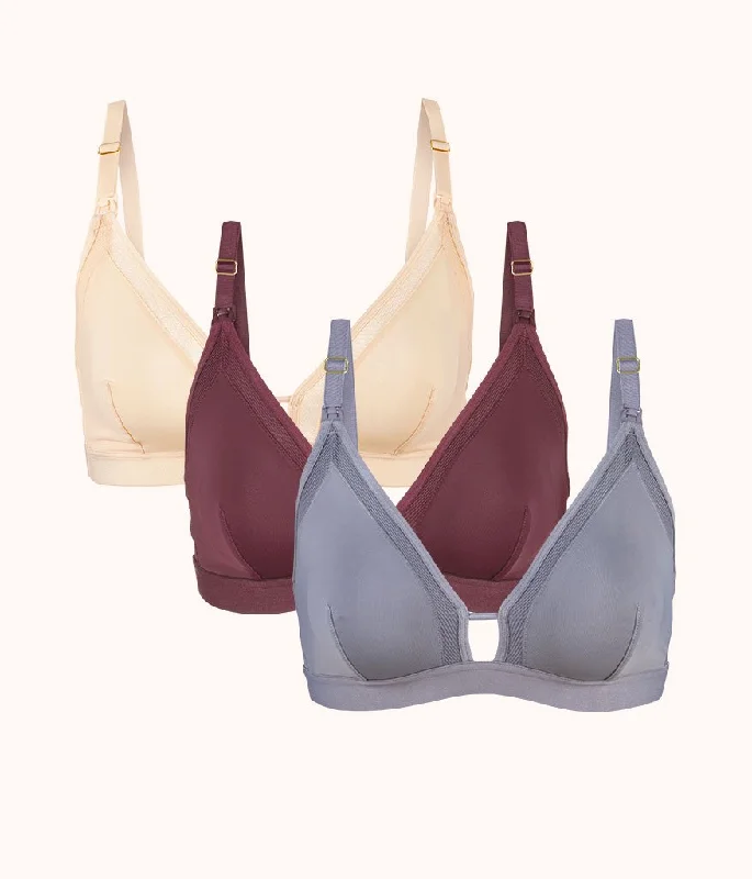 The Nursing Bralette Trio: Plum/Smoke/Toasted Almond