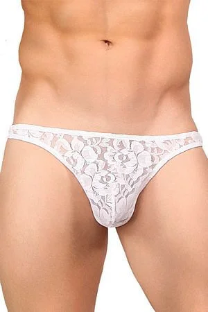 seamless push - up women thongs for a natural liftWhite Stretch Lace Bong Thong