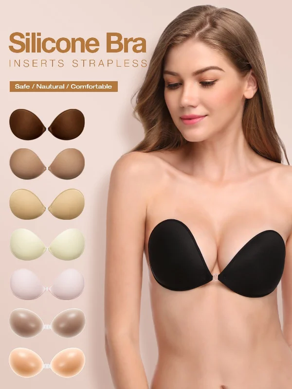 Bra with a seamless back for a smooth look under clothes​ Adhesive Push-up Reusable Self Silicone Bra Inserts Black