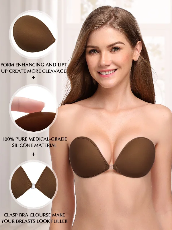 Silk bras for a luxurious and smooth texture Adhesive Push-up Reusable Self Silicone Bra Coffee Brown Silk bras for a luxurious and smooth texture Adhesive Push-up Reusable Self Silicone Bra Coffee Brown