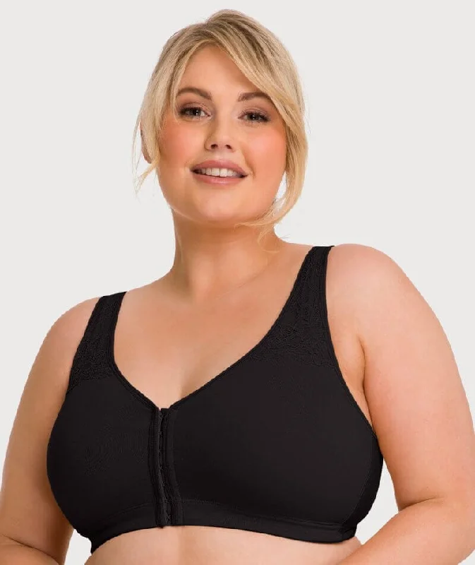 Ava & Audrey Hannah Cotton Wire-Free Front Opening Bra - Black