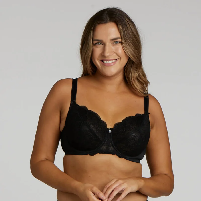 Bra with a built - in underwire for enhanced support Baroque Lace Full Cup Bra - Black Bra with a built - in underwire for enhanced support Baroque Lace Full Cup Bra - Black