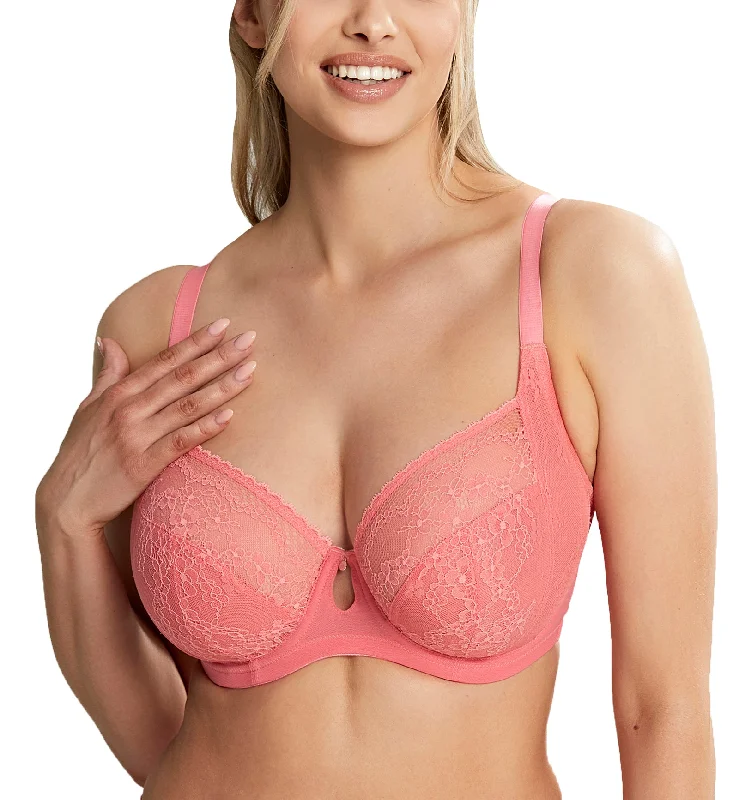 Bra with a seamless cup for a smooth silhouette Cleo by Panache Alexis Low Front Balconnet Underwire Bra (10471) - Sunkiss Coral Bra with a seamless cup for a smooth silhouette Cleo by Panache Alexis Low Front Balconnet Underwire Bra (10471) - Sunkiss Coral