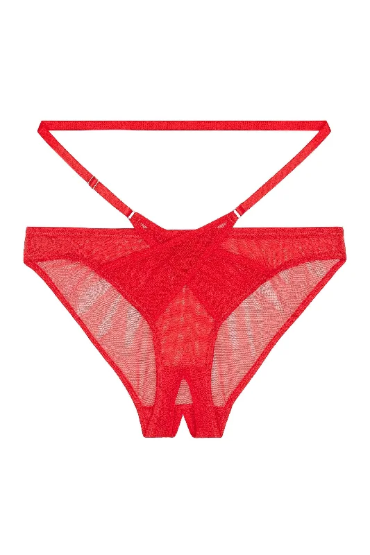 Eddie Red Crossover Wrap Crotchless Brazilian Brief