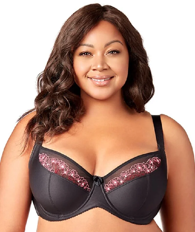 Elila Swiss Embroidered Underwire Balcony Bra - Black