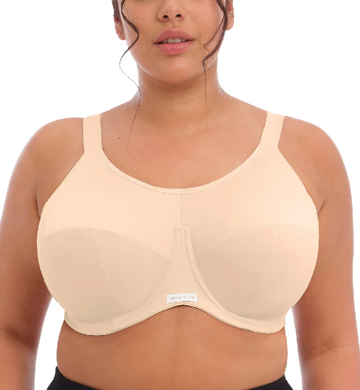 Bra with a plus - size back - closure for a secure fit Elomi Energise J-Hook Underwire Sports Bra (8041) - Nude Bra with a plus - size back - closure for a secure fit Elomi Energise J-Hook Underwire Sports Bra (8041) - Nude