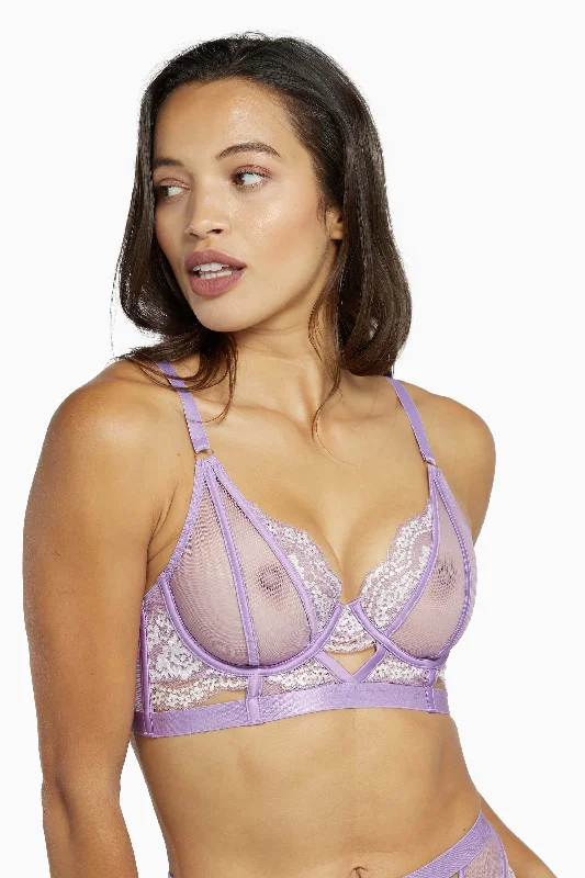 Plus - size bras designed for larger cup sizes and fuller figures Fenella Lace and Net Longline Bra Plus - size bras designed for larger cup sizes and fuller figures Fenella Lace and Net Longline Bra
