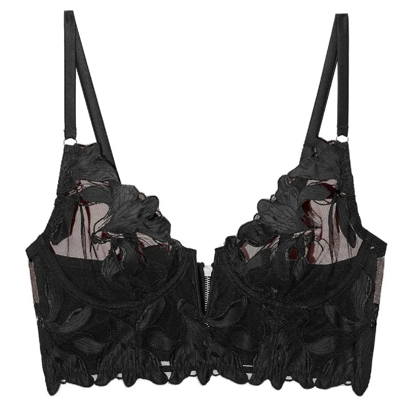 Bra with a detachable strap for easy washing Fleur Du Mal Lily Embroidery Longline Demi Bra - Black Bra with a detachable strap for easy washing Fleur Du Mal Lily Embroidery Longline Demi Bra - Black