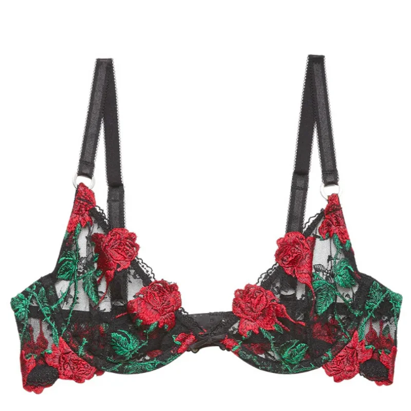 Bra with a lace - trim for an elegant and delicate touch Fleur du Mal Vampire Rose Embroidery Demi Bra Bra with a lace - trim for an elegant and delicate touch Fleur du Mal Vampire Rose Embroidery Demi Bra