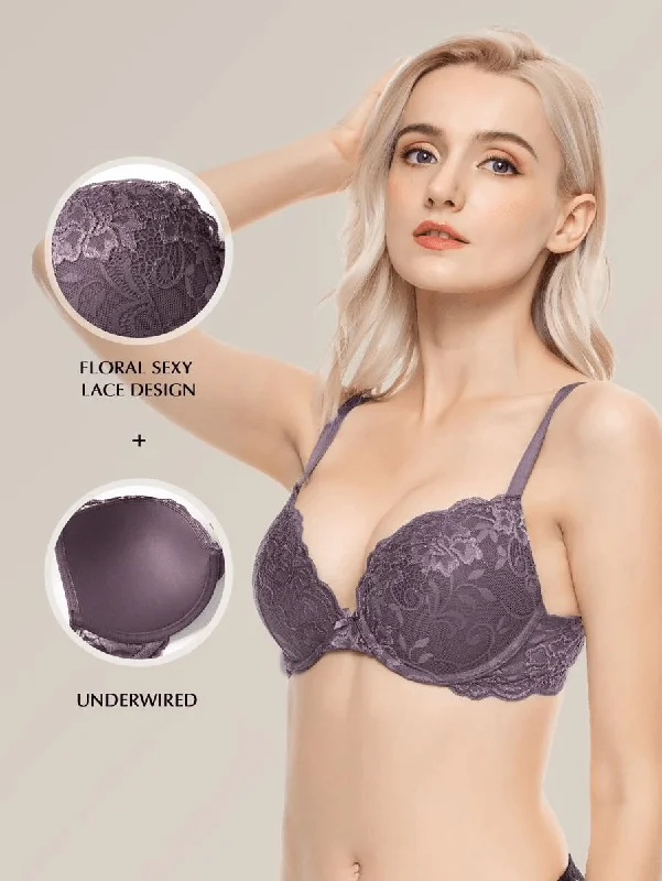 Bra with a plus - size seamless design for a smooth look Lace Push Up Bra Lightly Padded Demi Plunge Bra Purple Bra with a plus - size seamless design for a smooth look Lace Push Up Bra Lightly Padded Demi Plunge Bra Purple