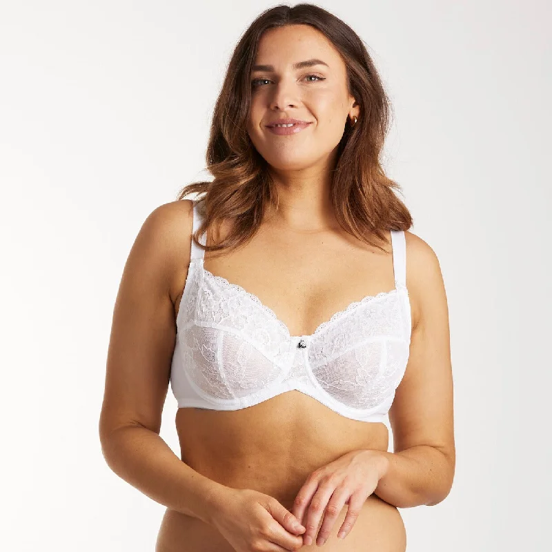 Bra with a silk - lined cup for a luxurious texture​ Dahlia Lace Full Cup Bra - Snow White