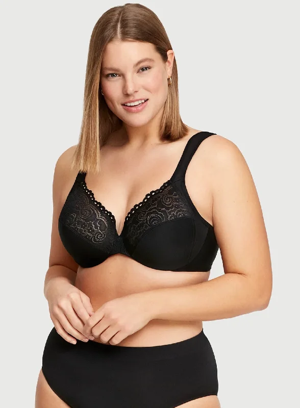 Glamorise: Wonderwire Plunge Bra With Padded Straps Black