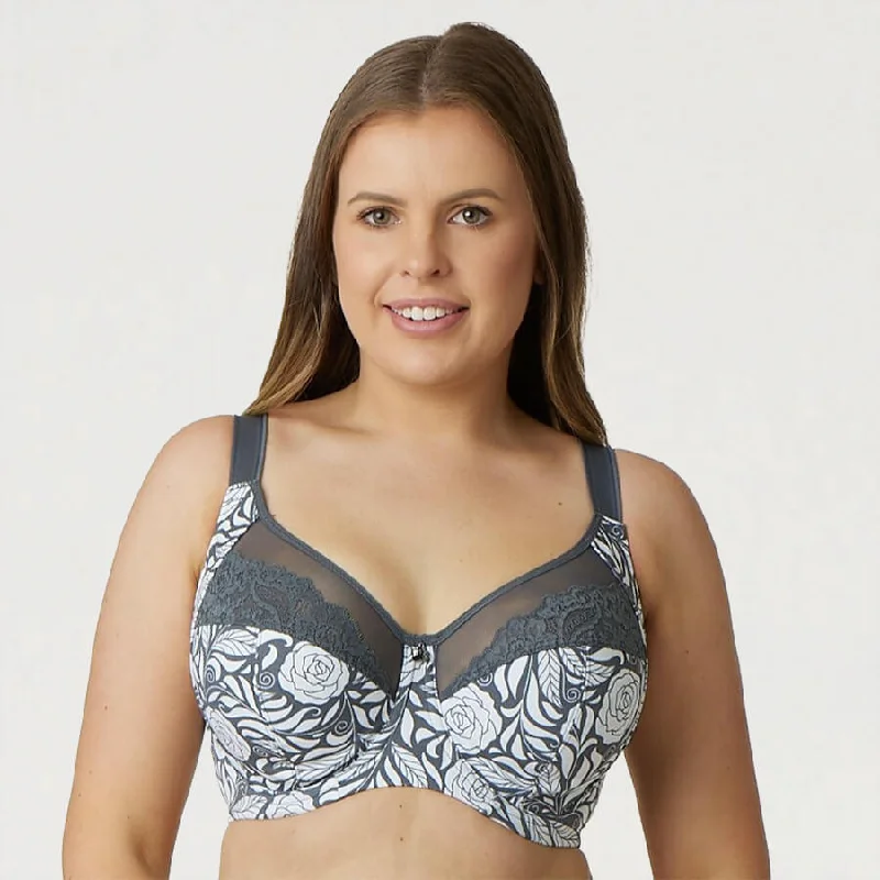 Bra with a plus - size long - line design for a slimming effect Signature Print Premium Support Bra - Grey Pewter Rose Bra with a plus - size long - line design for a slimming effect Signature Print Premium Support Bra - Grey Pewter Rose