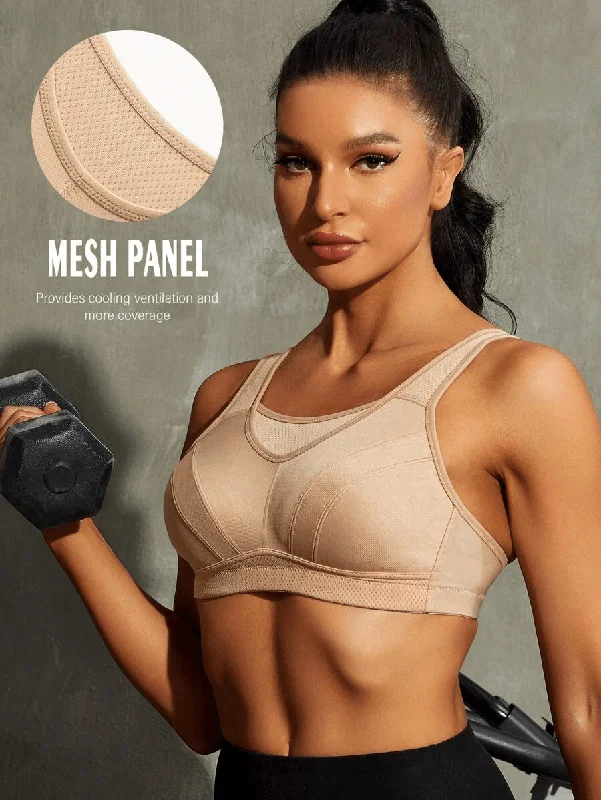Bra with a plus - size cup for fuller figures Full Coverage High Support Solid Stress Reliever Sports Bra Nude Bra with a plus - size cup for fuller figures Full Coverage High Support Solid Stress Reliever Sports Bra Nude